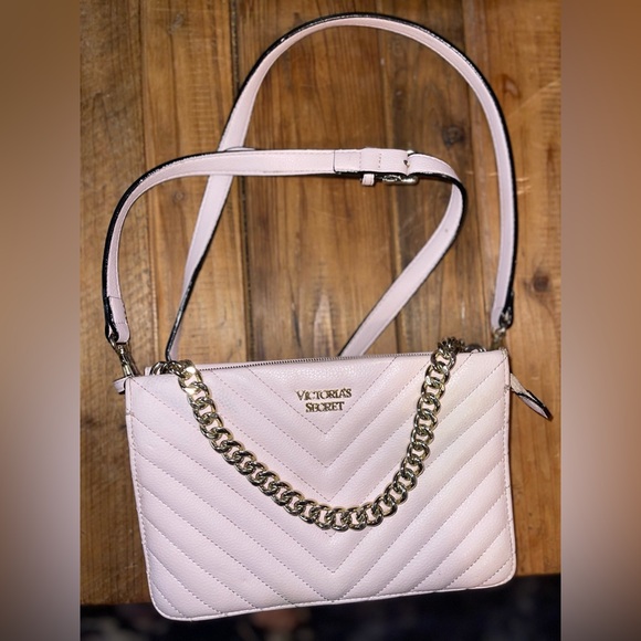 Victoria's Secret Handbags - Victoria’s Secret Blush Quilted Gold Chain Crossbody Bag